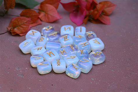 Buy Crocon Opalite Gemstone Engraved Rune Stones Set Pcs For