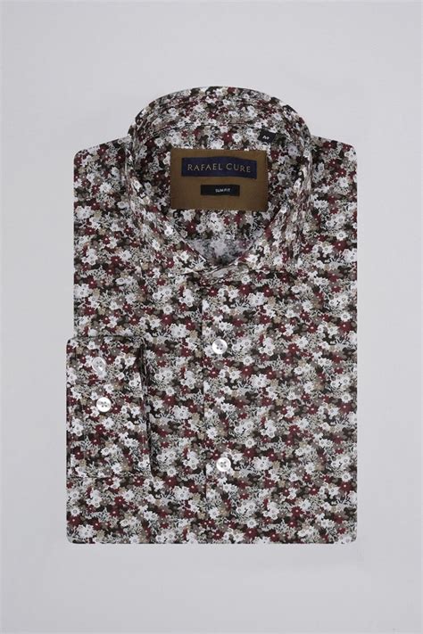 Camisa Slim Fit Algod N Estampada Flor Rafael Cure