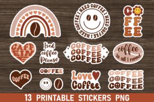 Retro Coffee Stickers Png Boho Coffee Graphic By Julia S Digital