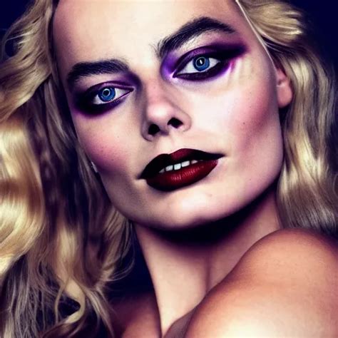 A Beautiful Portrait Of Margot Robbie Gothic Makeup Stable