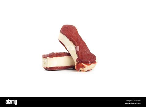 Dog Chew Bones With Rawhide And Lamb Isolated Pile Of Small Red And