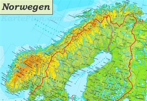 Physische Landkarte Von Norwegen