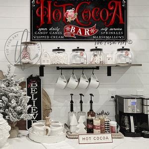 Hot Cocoa Bar Sign Personalized Rustic Christmas Sign Farmhouse Wall Decor Vintage Holiday Wall
