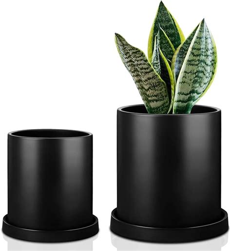 Hblife Plant Pots Inch Black Matt Ceramic Planter For