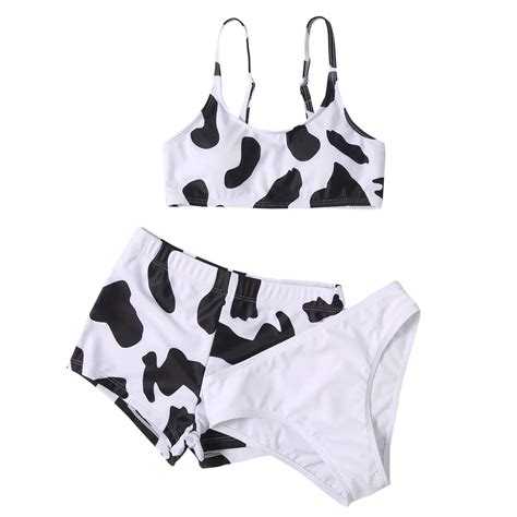Girls Piece Swimsuit Outfits Cow Print Suspender Shorts Bikini