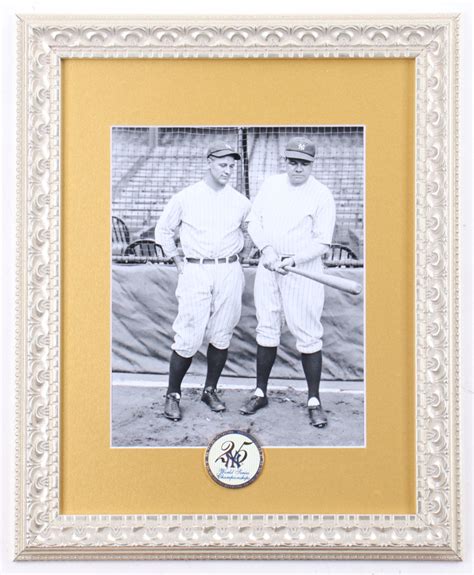 Babe Ruth Lou Gehrig Yankees Custom Framed Photo With Official World Series Championships