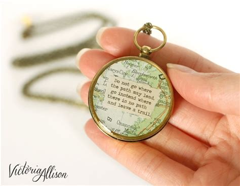 Working Compass Necklace With Vintage Map And Emerson Or Personalized