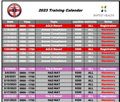 2023 Training Calendar Oldham County Ems