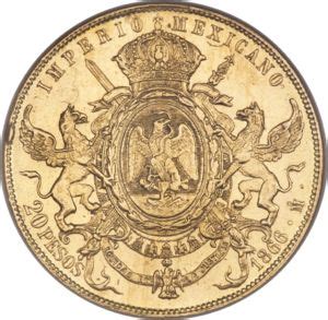 Moneda 20 Pesos Empire Maximilian México 1864 1867 2º