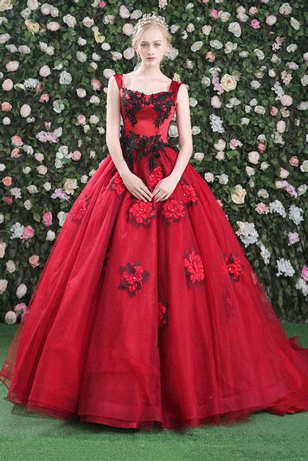 Gorgeous Ball Gown Red Flower Scoop Tulle Lace Up Bead Prom Dresses Uk