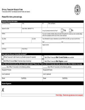 Fillable Online Official Transcripts Request Form Fax Email Print