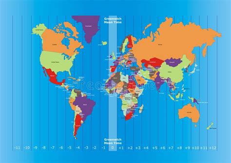 World map and time zones stock illustration. Illustration of continents - 27217096