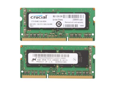 Crucial 8gb 2 X 4gb 204 Pin Ddr3 So Dimm Ddr3 1333 Pc3 10600 Laptop