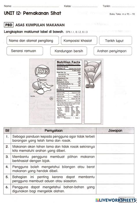 Kuiz Pemakanan Sihat 2 Worksheet Live Worksheets