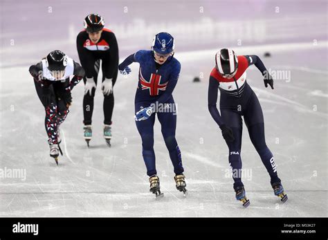 Great Britains Elise Christie Crosses The Line After Finishing The Re