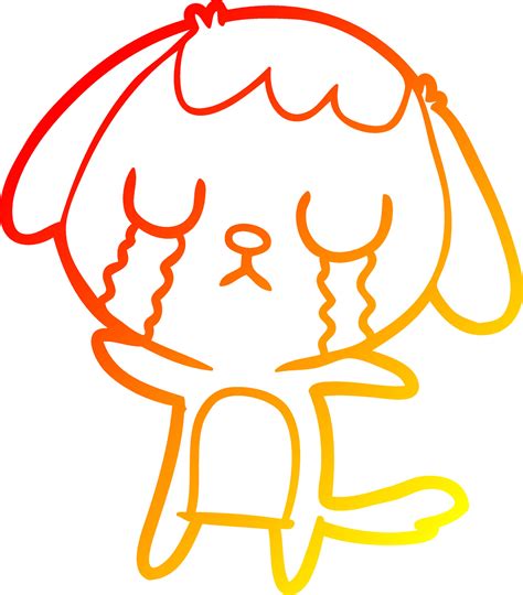 warm gradient line drawing cute cartoon dog crying 10503076 Vector Art ...