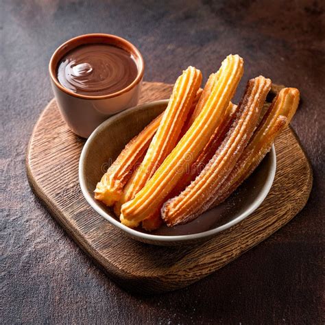 Crispy Golden Brown Churros Dusted With Powdered Sugar Served With A Cup Of Rich Hot