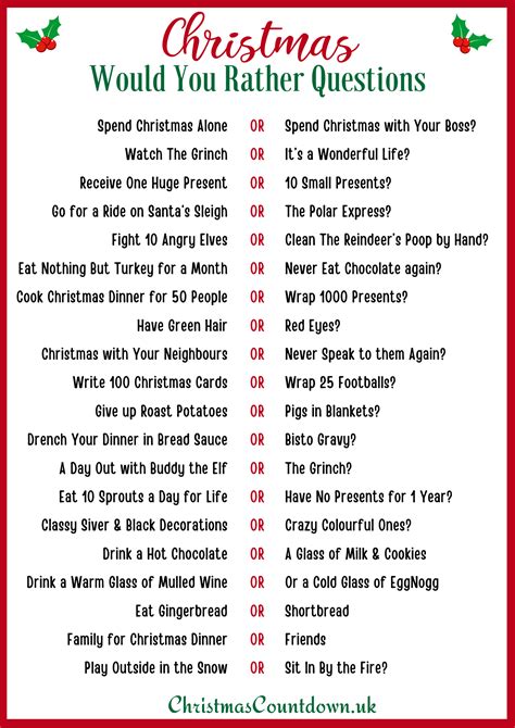 100 Christmas Would You Rather Questions 2024