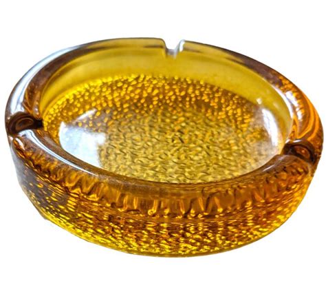 Vintage Mid Century Modern Blenko Pebbled Amber Glass Ashtray Ribbed Blenko Ashtray Etsy