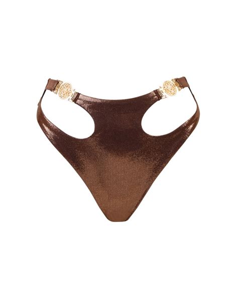 Shiny Brown U Cut Out Thong High Rise Bikini Bottom Xs Vivienvance