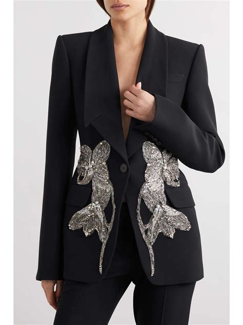 Alexander Mcqueen Crystal Embellished Appliquéd Crepe Blazer Net A Porter