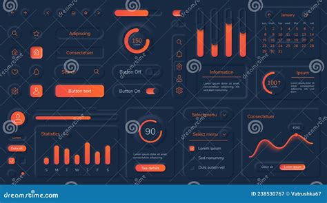 Neumorphic Dashboard Ui Kit Admin Panel Vector Illustration