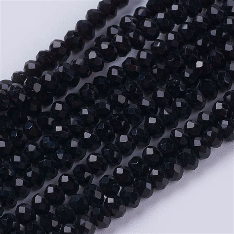 Honeyhandy Opaque Solid Color Glass Bead Strands Imitation Jade Faceted Rondelle Black