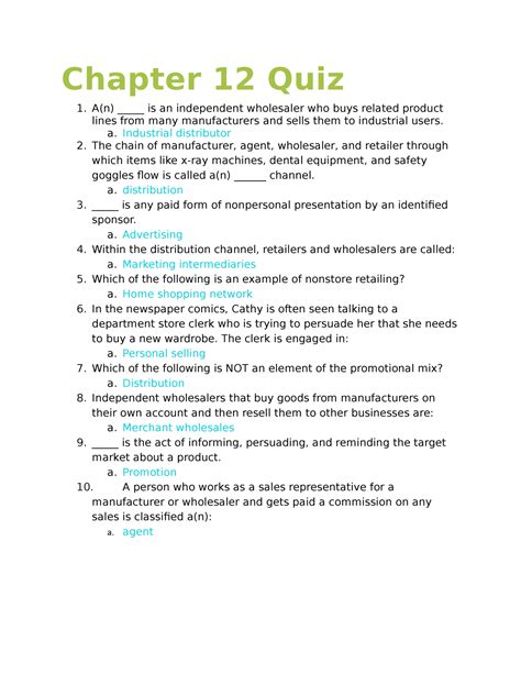 Chapter 12 Quiz Quiz Questions And Answers Chapter 12 Quiz An