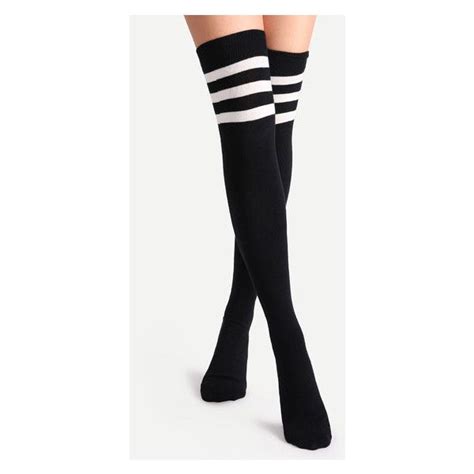 Black Varsity Stripe Over The Knee Socks 13 Brl Liked On Polyvore