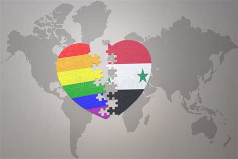 Rompe El Corazón Con La Bandera Gay Arcoiris Y Siria En Un Mapa Del