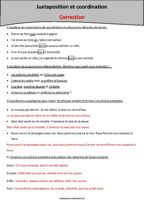 Juxtaposition Et Coordination Cm2 Exercices à Imprimer Pass Education