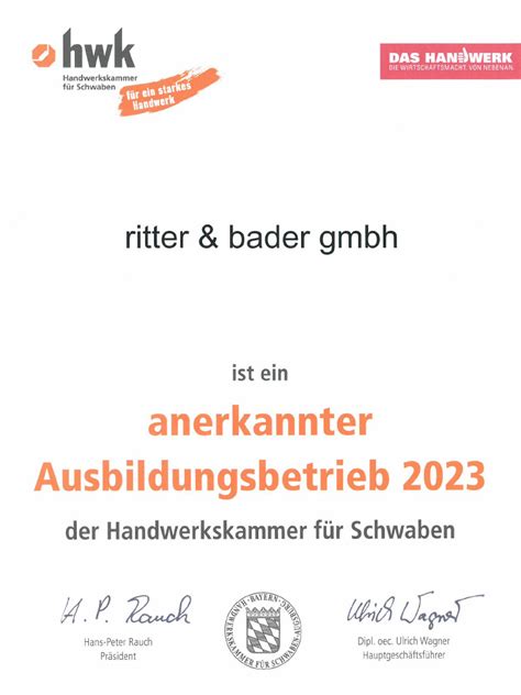 Anerkannter Ausbildungsbetrieb Ritter Bader