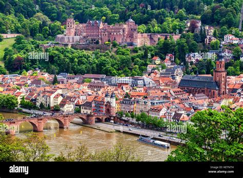 Panoramic View Of Beautiful Medieval Town Heidelberg Including Carl