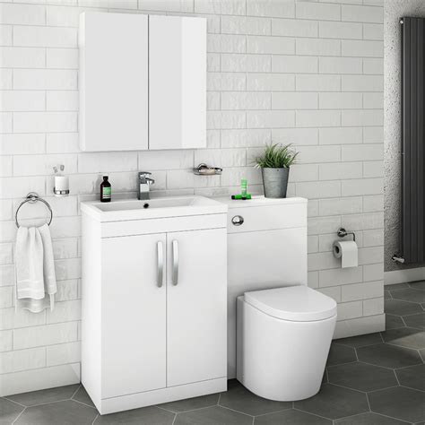 Brooklyn White Gloss Modern Sink Vanity Unit Toilet Package