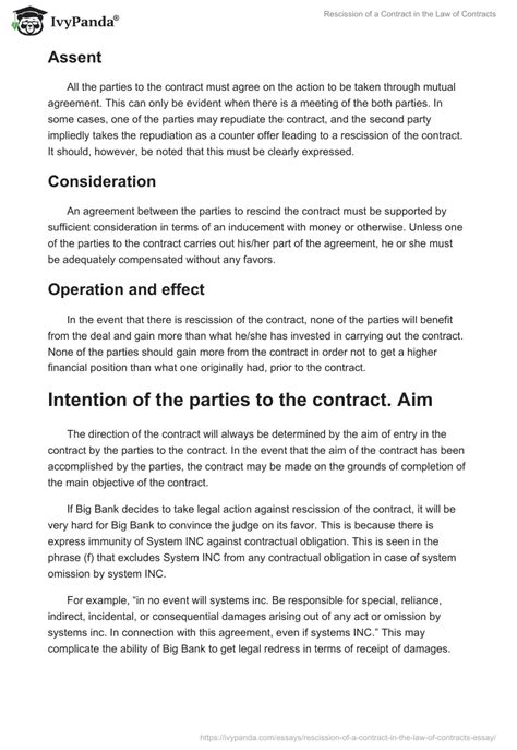 Rescission Of A Contract In The Law Of Contracts Words Essay