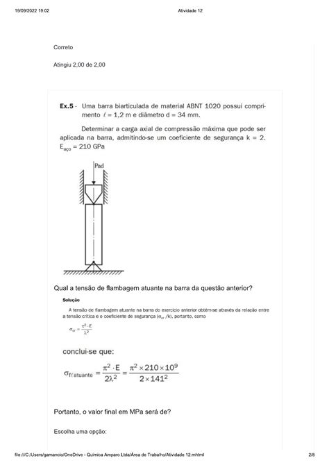 Atividade 12 Resistência De Materiais Resistência Dos Materiais I