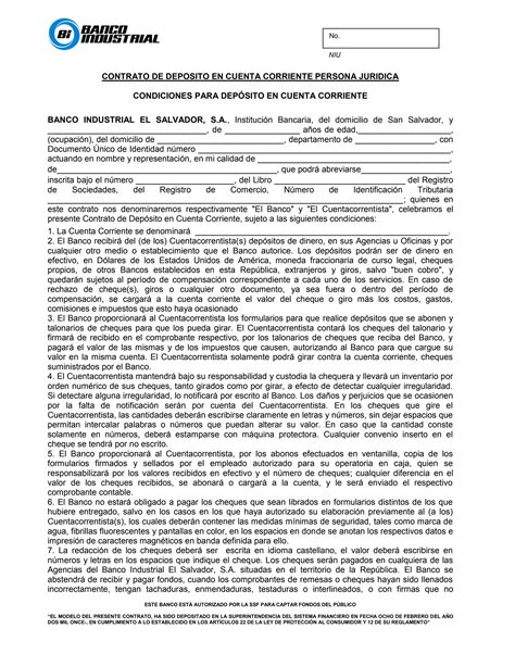 Contrato De Dep Sito En Cuenta Corriente Persona Juridica