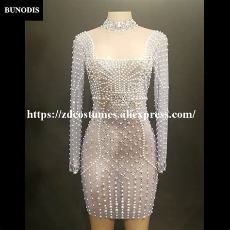 Zd416 Women Sexy Net Yarn Short Skirt Full Bling Pearls Silver Sparkling Crystals Nightclub