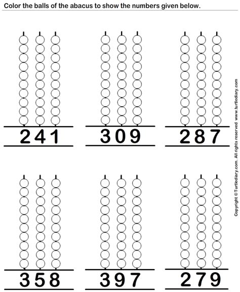 Represent the Number on Abacus | Turtle Diary Worksheet