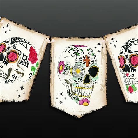 Day Of The Dead Banner Skull Bunting Halloween Banner Día Etsy