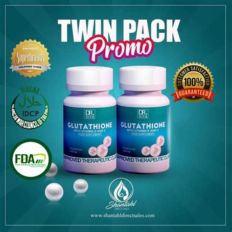 100 AUTHENTIC DR VITA GLUTATHIONE WITH VITAMIN E AND C TWIN PACK