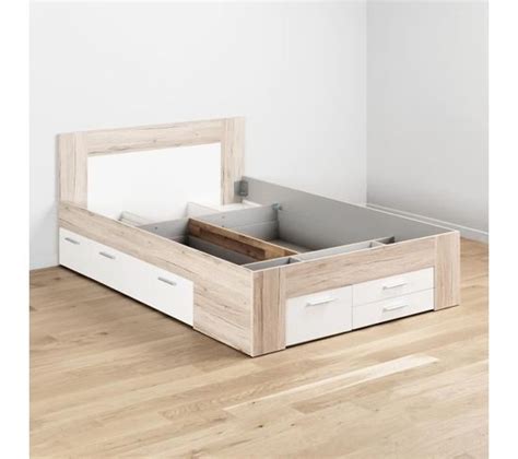 Lit Adulte Contemporain Décor Chêne Cendré Et Blanc Mat L 140 X L