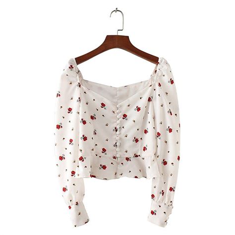 Women Sweetheart Neck Floral Print Blouse With Ruffles Hem Vintage Long