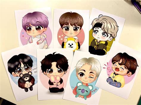 Bts All Members Chibi Fanart Bts X Bt21 Original Digital Art Etsy