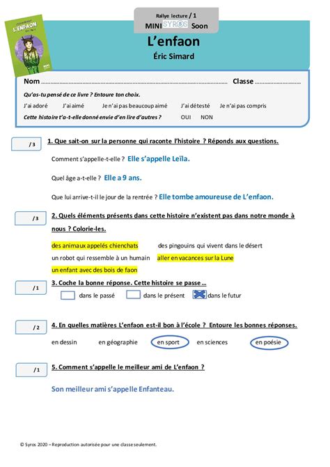 Calaméo Fiches Rallye Lecture Corrigées Enfaon Niveaux 1 Et 2