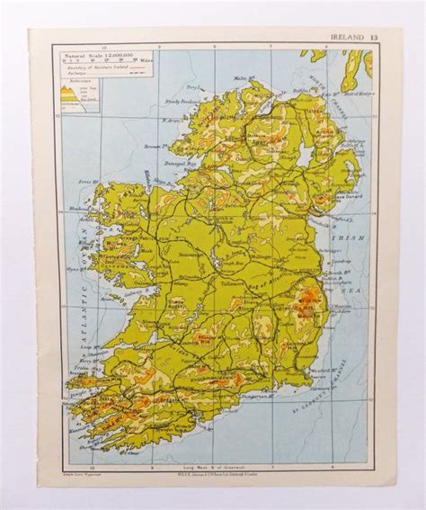 1961 Map Of Ireland Old Map Of Ireland Vintage Irish Map Etsy Old