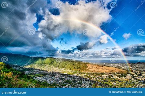 Rainbow Over Honolulu Hawaii After Rain Stock Photo Image Of Ocean