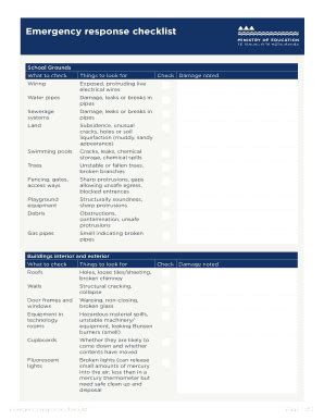 Fillable Online Emergency Response Checklist Emergency Response