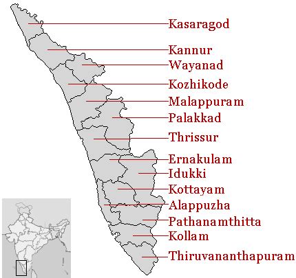 Kerala Districts with Map - Kerala Districts Guide - List of 14 Districts in Kerala