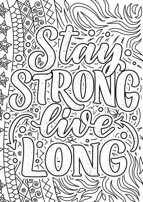 stay strong live long, motivational quotes coloring pages design. Nutrition words coloring book ...